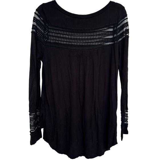 Free People Women's Black Mesh Insert Roxie Long Sleeve Hi-Low Top, Size M, GUC - Picture 6 of 10